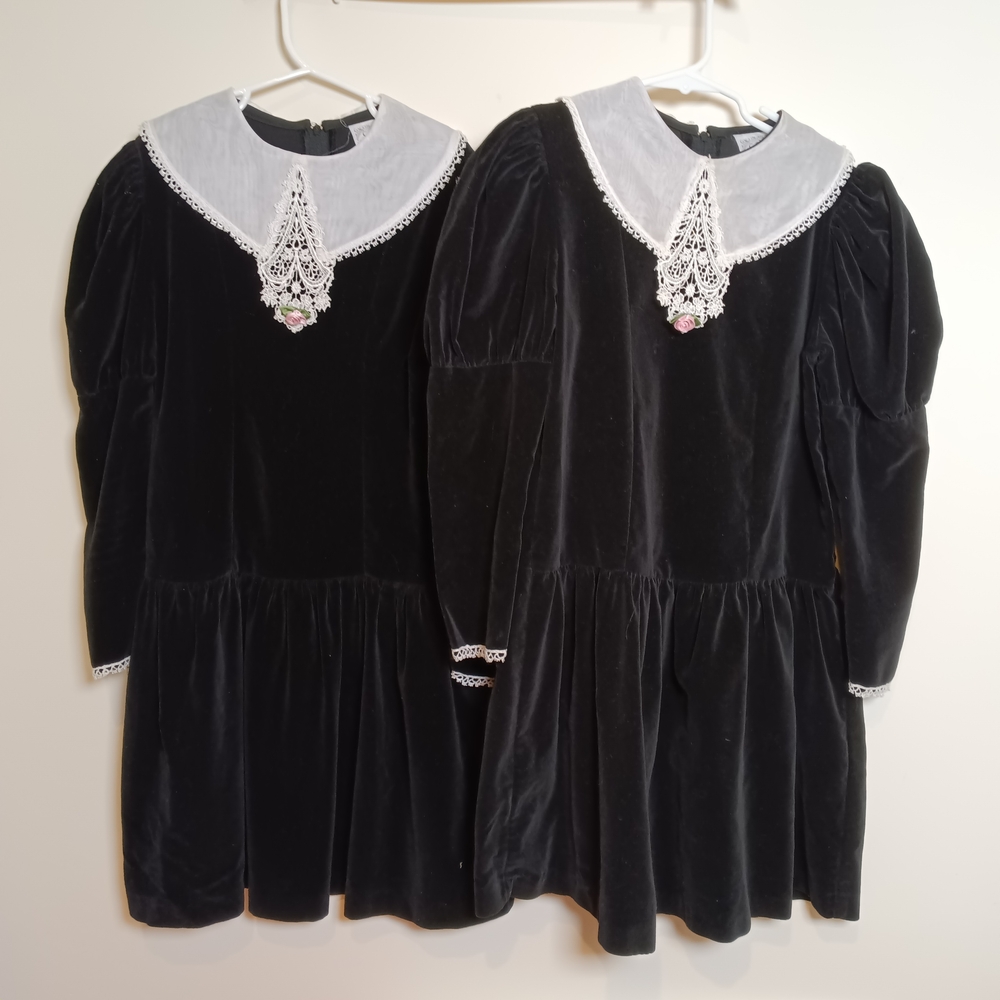 TWINS Matching Vintage Velvet Drop Waist Black Formal Dress Size 8